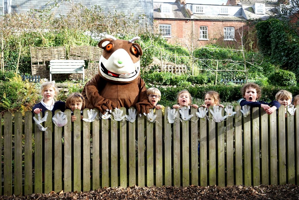 Exeter Cathedral School pupils show off their garden to The Gruffalo! 